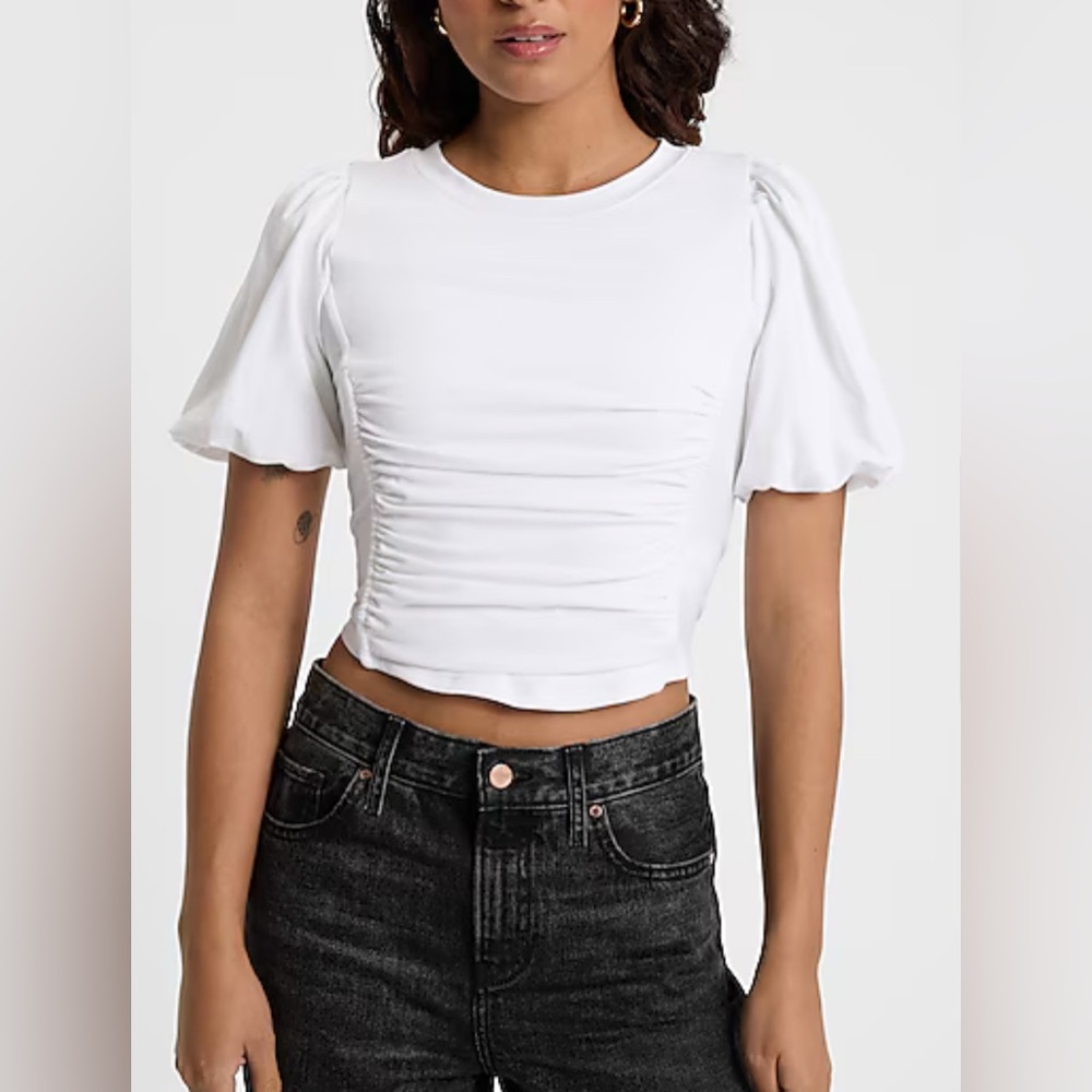 Express•Puff Sleeve Corset Cropped Tee•Size S•NWT